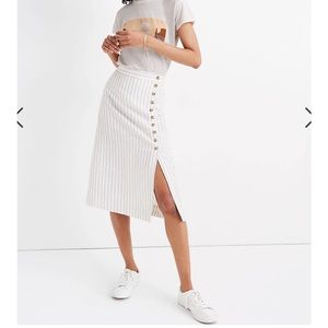 Madewell Side-Button Midi Skirt in Pinstripe